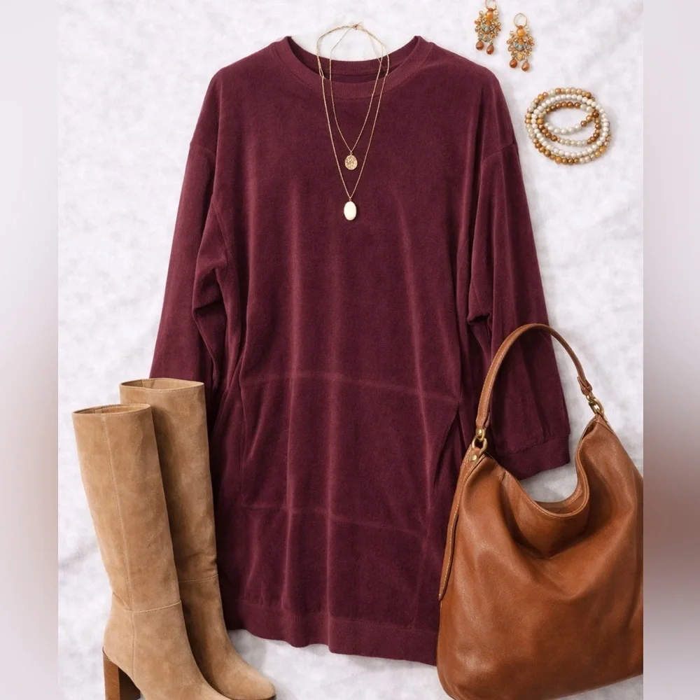 burgundy sweatshirt dress Grace and Lace Faux Wrap Cabernet Sweater Dress - Cabernet / XL | Sweater Dress main image 1